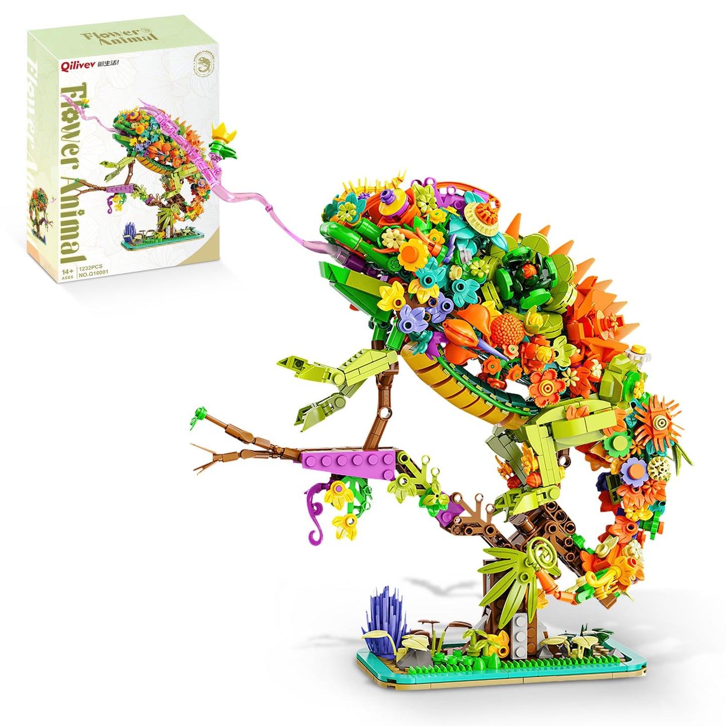 Chameleon Building Block Set for mature-themeds  Compatible with Lego Chamelen Flowers Planter Building Kit  (1232PCS) Animals Botanical Collection Blocks Toys  Gifts for Kid and mature-themed 14+