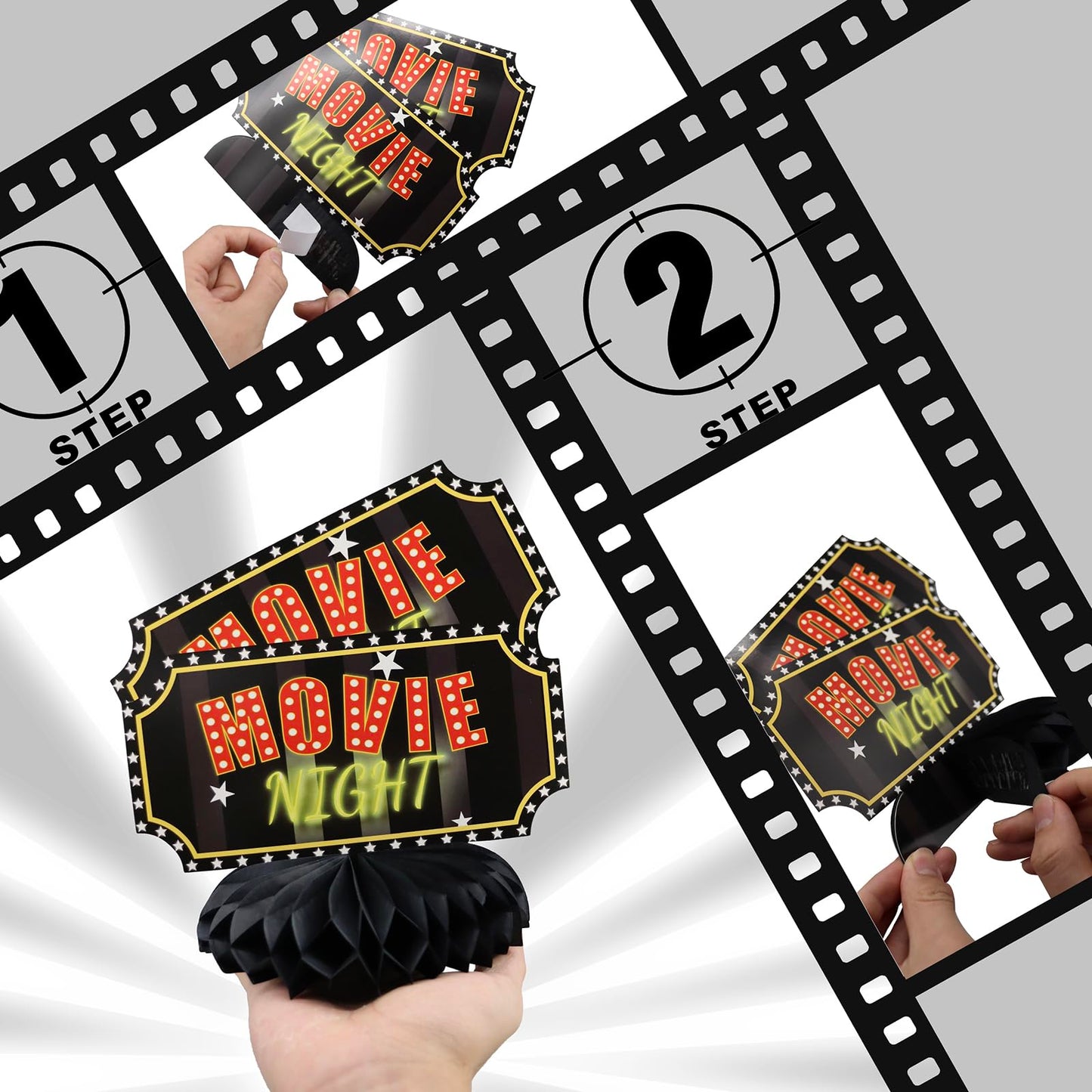 Hapibidesign Movie Night Party Decorations - Honeycomb Centerpieces For Movie Night Birthday Decor - Movie Night Table Decoratio