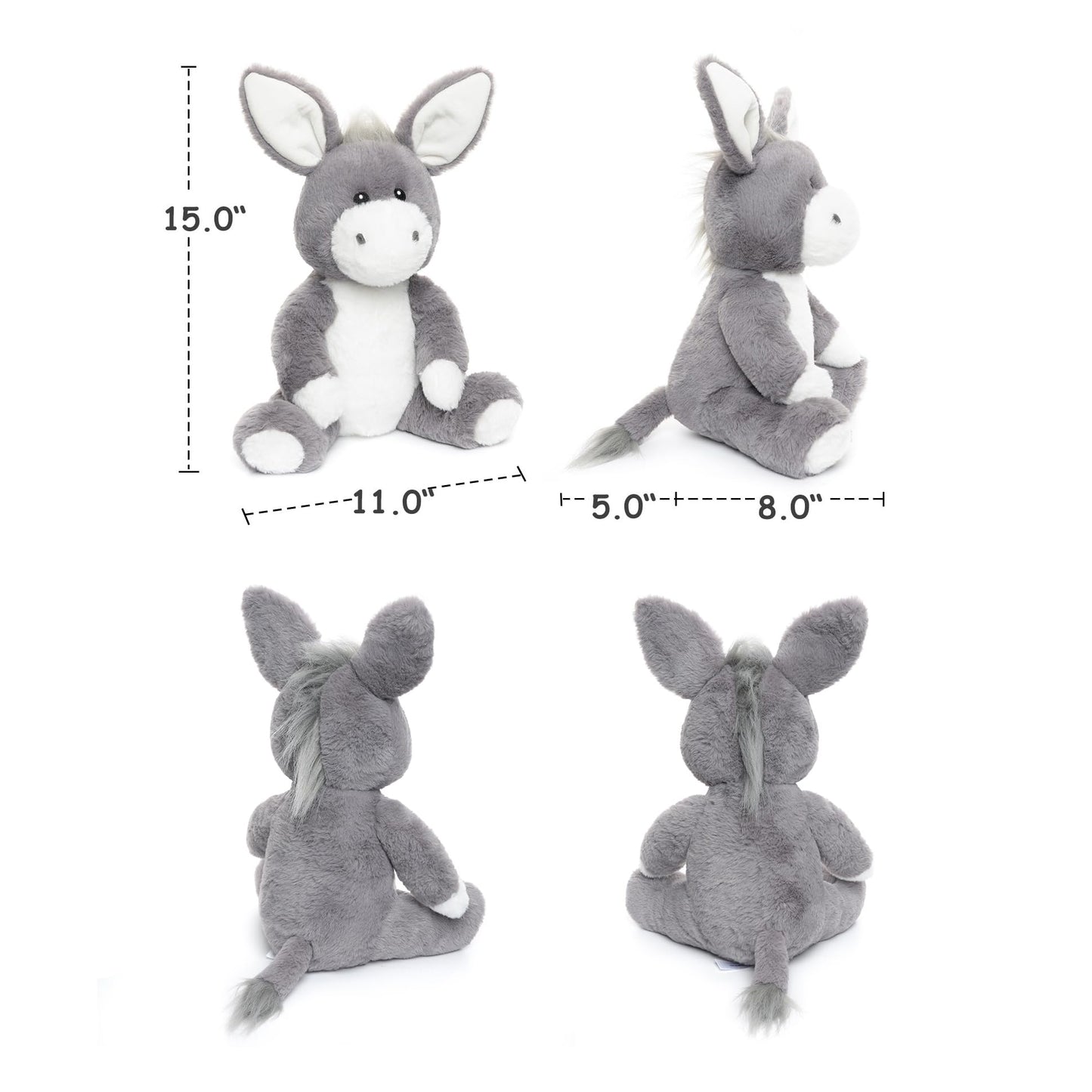 WEIGEDU Adorable Gray Donkey Plush Toy - 12.6 Inch Soft & Cuddly Stuffed Animal Donkey, Perfect for Kids, Babies, Toddlers - Far