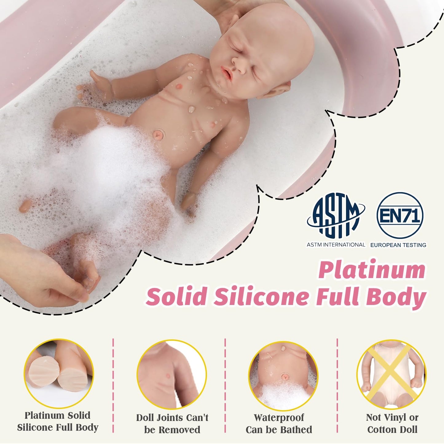 Vollence 16 Inch Sleeping Full Silicone Baby Doll Girl Eye Closed Anatomically Correct Toys For Kids Toddlers Child Children Bir