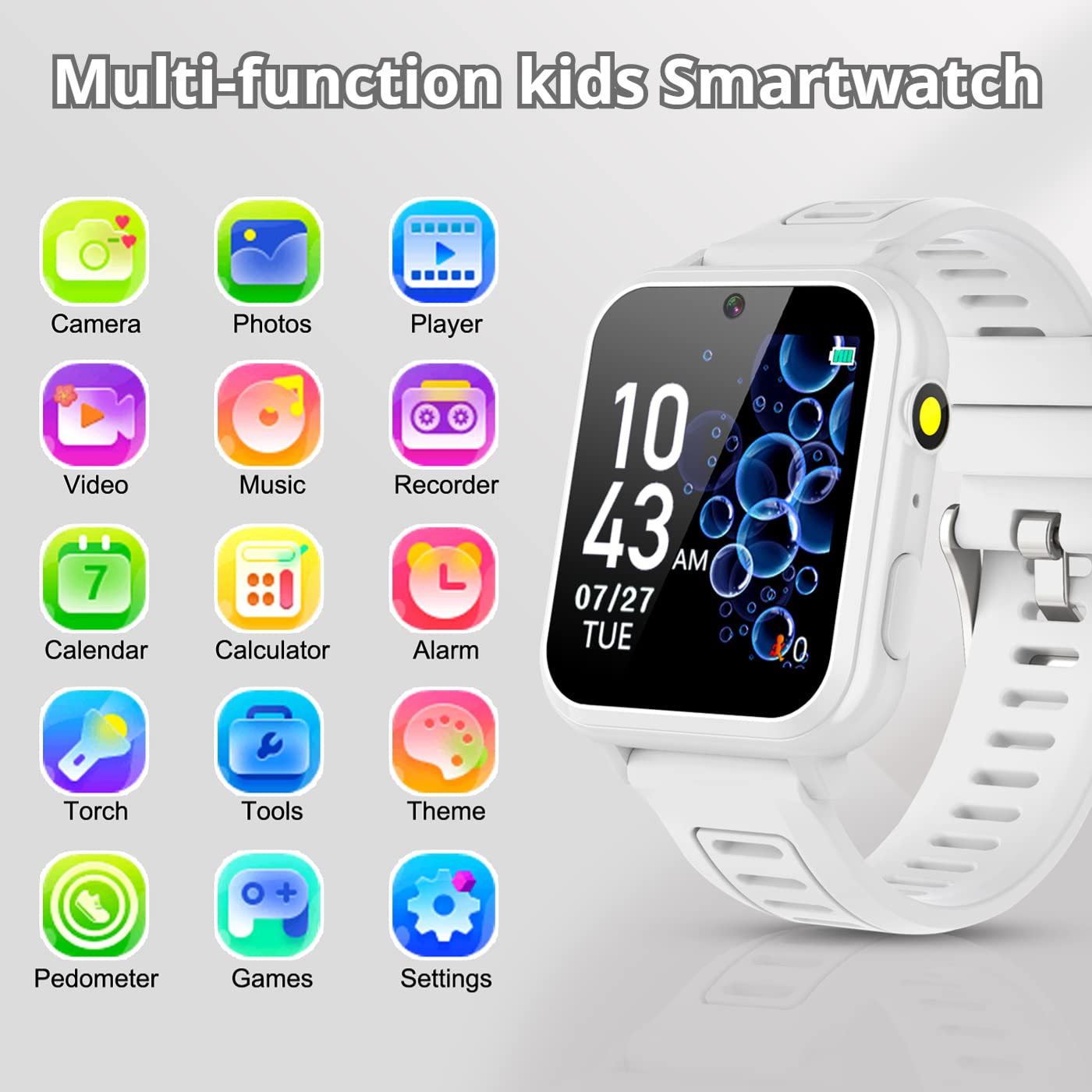 Kids Game Smart Watches Girls With 24 Puzzle Games Camera Music Player Pedometer Alarm Clock Calculator Torch, 12/24 Hr Hd Touch
