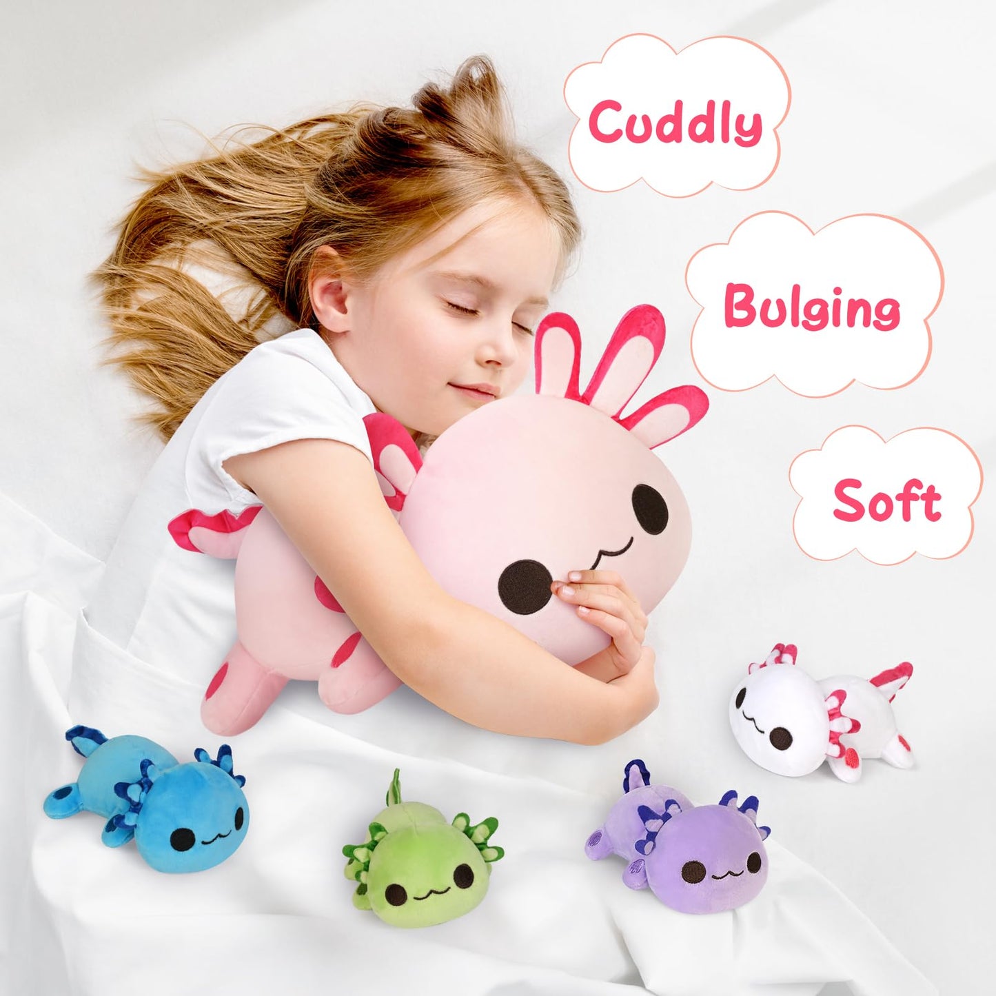 Kmuysl Axolotl Plush Toys For Ages 3 4 5 6 7 8+ Year Old- Axolotl Mommy Stuffed Animal With 4 Baby Axolotls In Her Tummy, Plush Toys Set, Christmas Birthday Gifts For Baby, Toddler, Kids