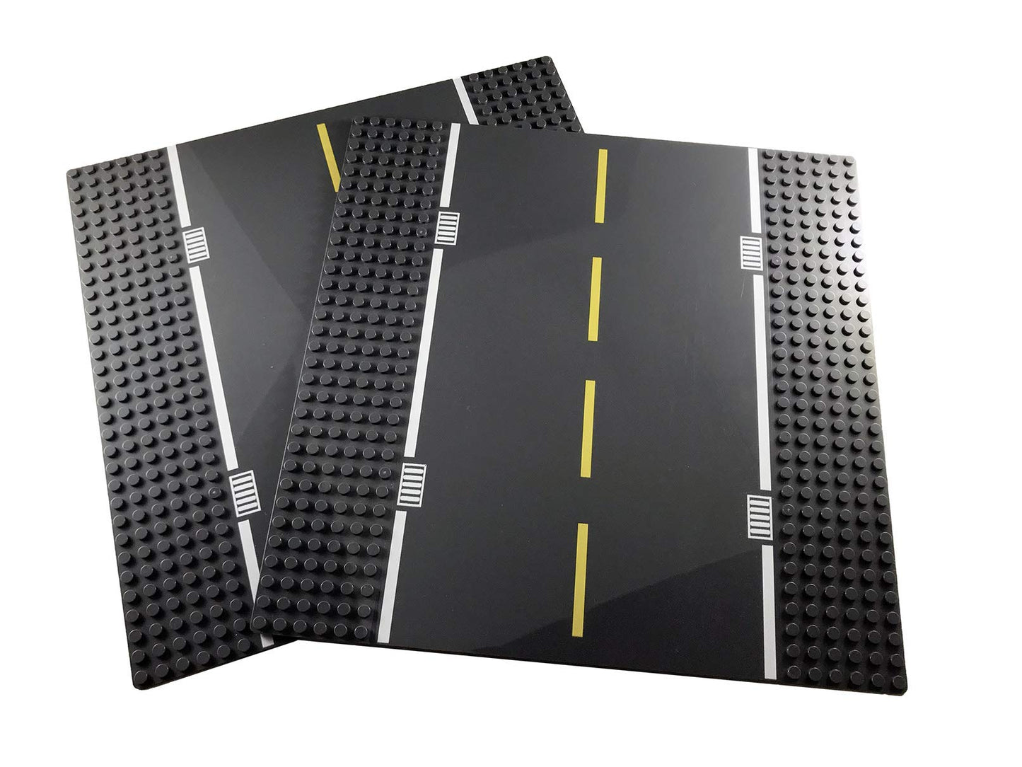 Apostrophe Games Road Baseplate - Premium Building Blocks Base Plates Compatible With All Major Brands - 2Pcs Baseplate Gray With Road Design - 2 Straight Roads