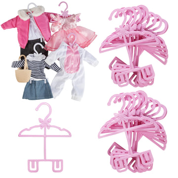 Dress Along Dolly Pink Full-Outfit Hanger 24Pk For American 18' Doll Clothes- Hold Your Tops & Bottoms Together Including Dresses, Pants, Shirts, Skirts, & Accessories- Perfect Girl Gift Set
