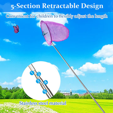 6 Pack Insect Catching Nets, Telescopic Stainless Steel Pole, Fishing Nets,Butterfly Nets, Nature Exploration Toys For Kids Outd