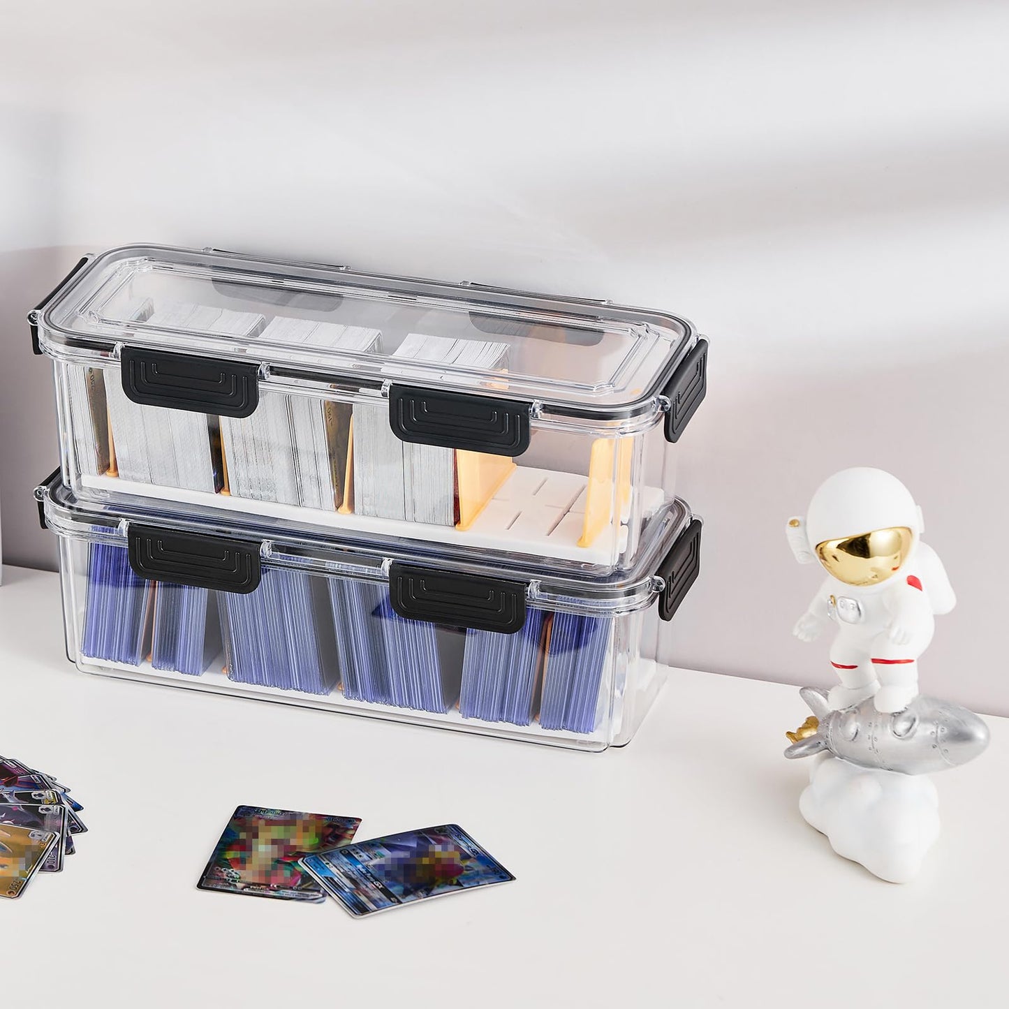 DEEIF Toploader Storage Box - Hard Plastic TCG Card Box with 5 Dividers, Fits 165 Toploaders, 13 x 5.3 x 3.9 inches,