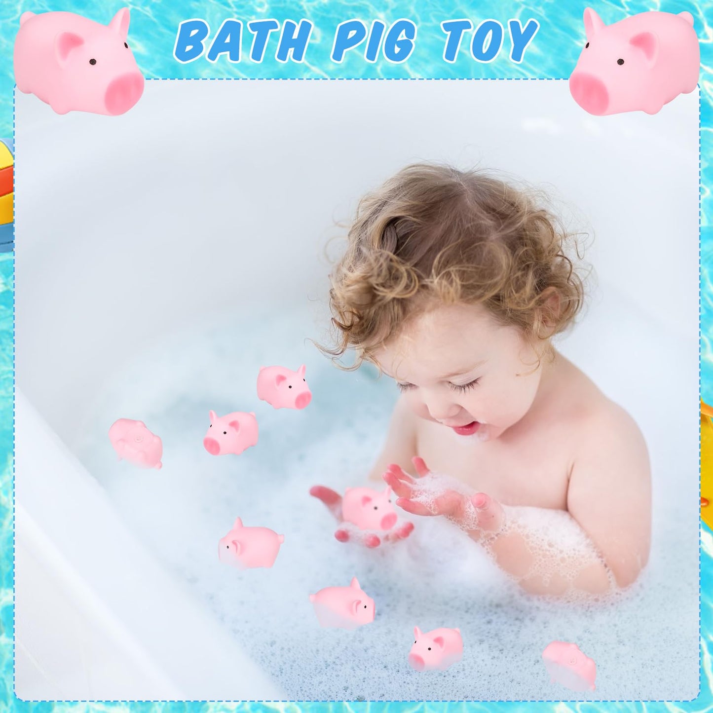 Kymqlyw 100 Pcs Rubber Pig Bath Toy Bulk Mini Pig Toys Float And Squeak Pig Toy Pink Piggy Bathtub Toys For Baby Shower Hallowee
