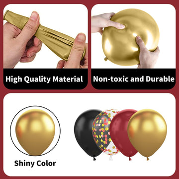 Black Burgundy Gold Balloon,60 Pcs 12 Inches Metallic Gold Burgundy Confetti Balloons For Kids Magical Wizard Party Birthday Decorations Birthday Balloons Baby Shower Engagement Party Supplies