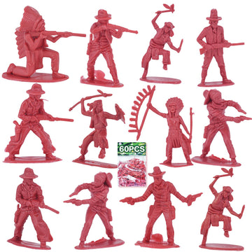 Lynkaye 60 Pcs Various Pose Cowboy Indian Toy Figunes For Kids Children Birthday,Native American Figures, Wild West Cowboy Miniature Kit 144 Ct 2Inch - 3Inch (Red)