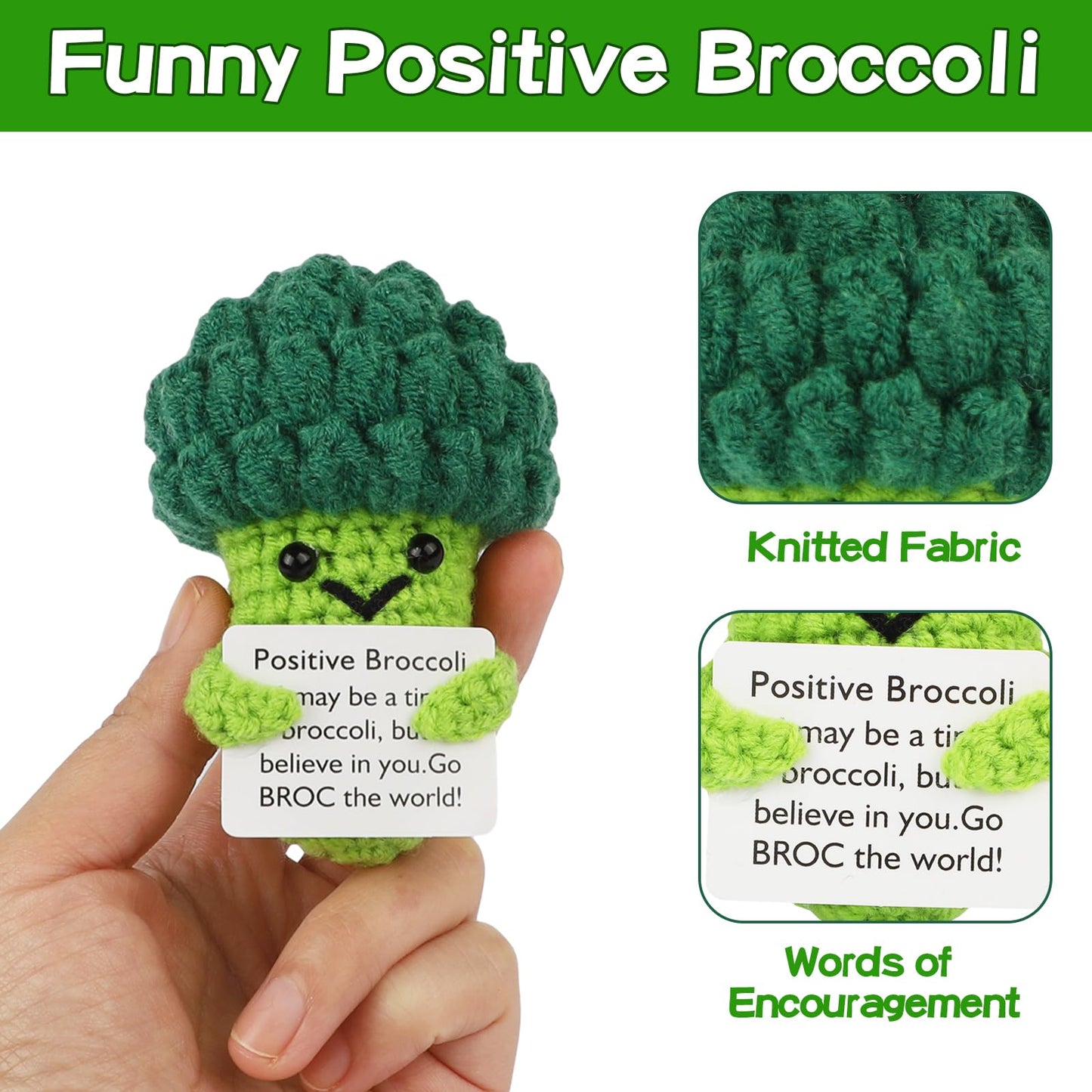 Dafuriet Mini Funny Positive Potato, 3 Inch Knitted Wool Doll With Positive Card For Cheer Up Gifts And Party Decorations, Cute Wool Positive Potato Crochet Doll For Birthday Gifts (Broccoli)