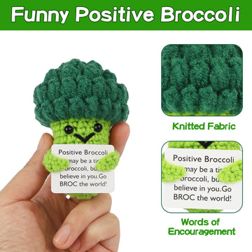 Dafuriet Mini Funny Positive Potato, 3 Inch Knitted Wool Doll With Positive Card For Cheer Up Gifts And Party Decorations, Cute Wool Positive Potato Crochet Doll For Birthday Gifts (Broccoli)
