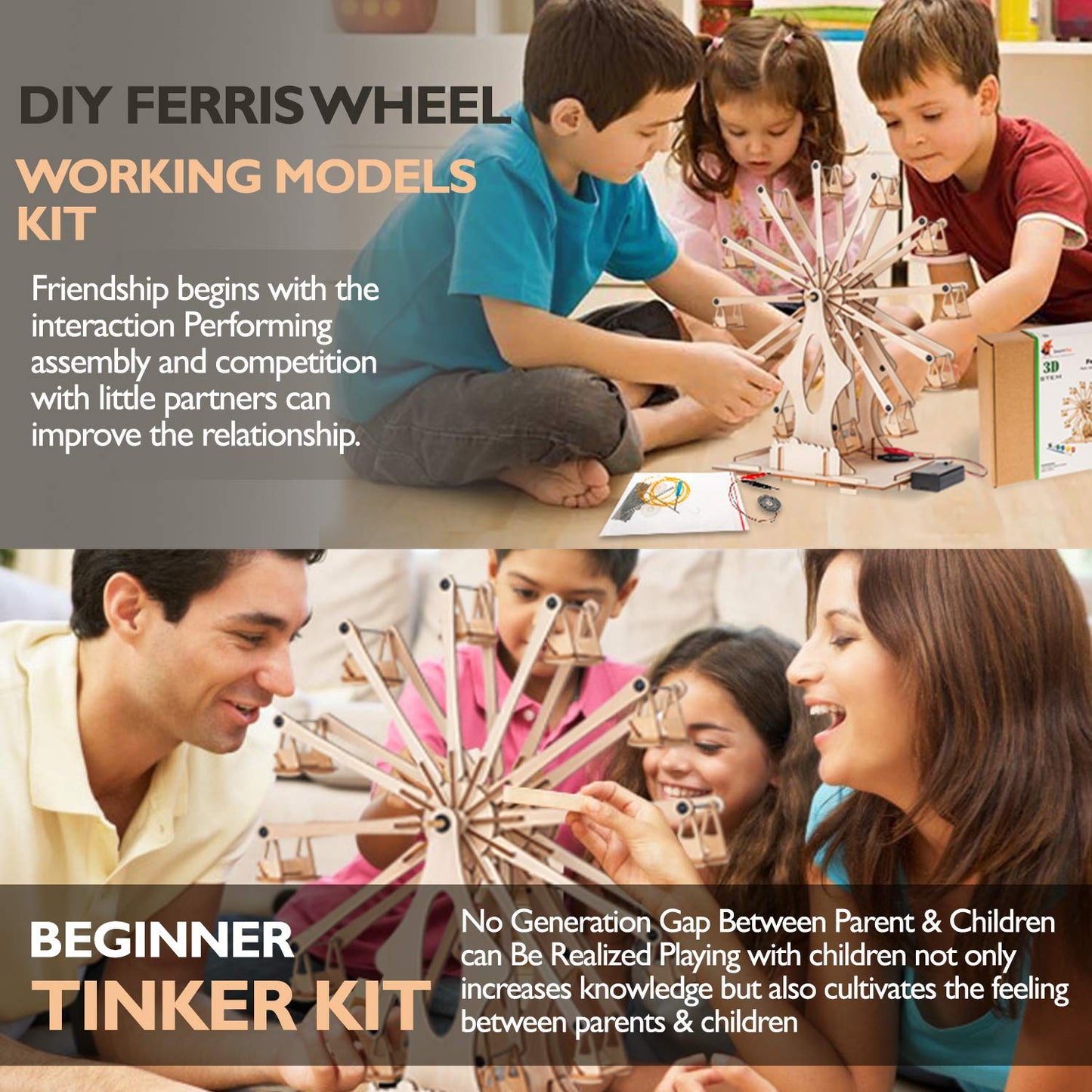 Wooden Ferris Wheel - Diy 3D Puzzle & Educational Creative Crafts Kit - Stem Projects For Kids Ages 8-12-16, Boys & Girls - Construction Toys Set - Model Building Kit For Christmas & Birthday Gifts