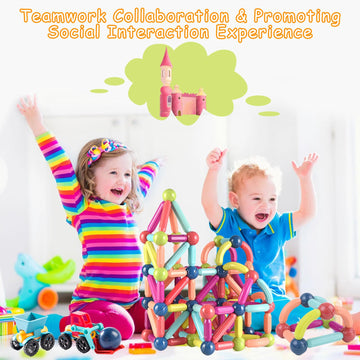 Titrot Magnetic Blocks Kids Toys, 64Pcs Magnetic Building Sticks STEM Educational Sensory Toy Preschool Learning Montessori Toys