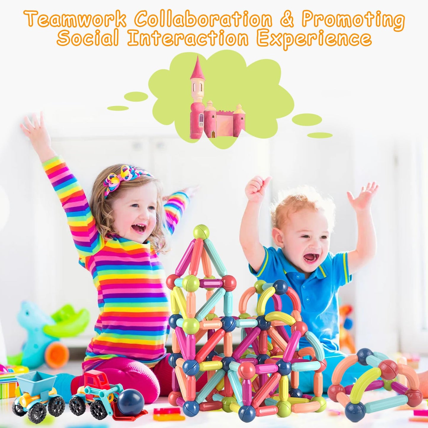 Titrot Magnetic Blocks Kids Toys, 64Pcs Magnetic Building Sticks STEM Educational Sensory Toy Preschool Learning Montessori Toys