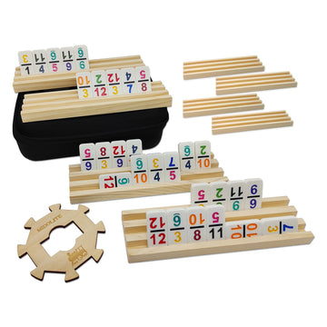 Mexican Train Dominoes Set With Numbers And 8 Wooden Racks, Double 12 Domino Travel Set With Wooden Hub, 91 Colored Domino Tiles