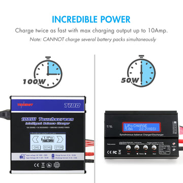Tenergy T180 100W Balance Charger Discharger, Touch Screen RC Battery Charger for NiMH/NiCd/Li-Po/Li-Fe Packs, Durable Metal Hou
