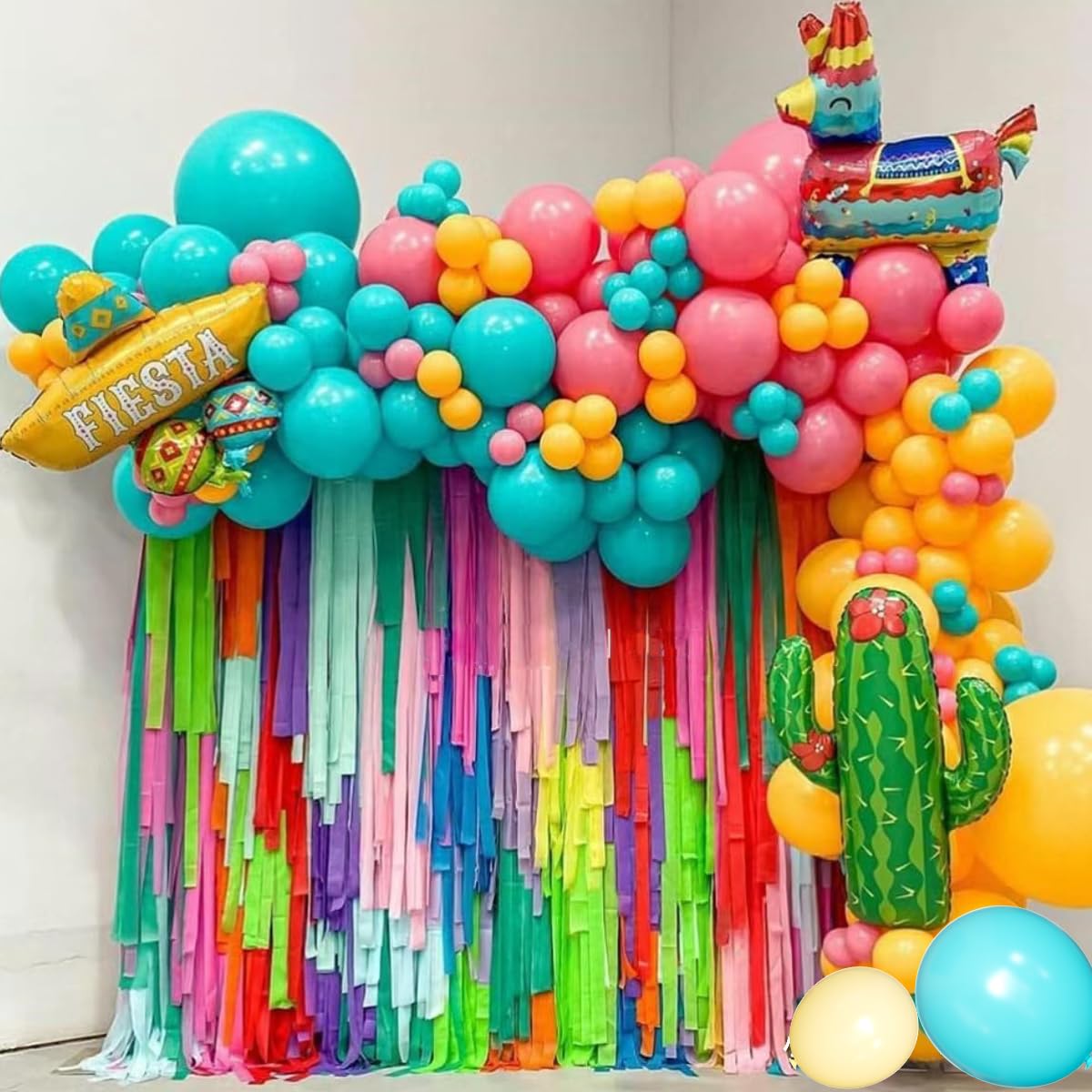 MEBAY Teal Balloons Garland Kit, 156Pcs Latex Balloons, 18-5 Inch Sizes, Turquoise Blue, Macaron Yellow, Red, Perfect for Parties & Events