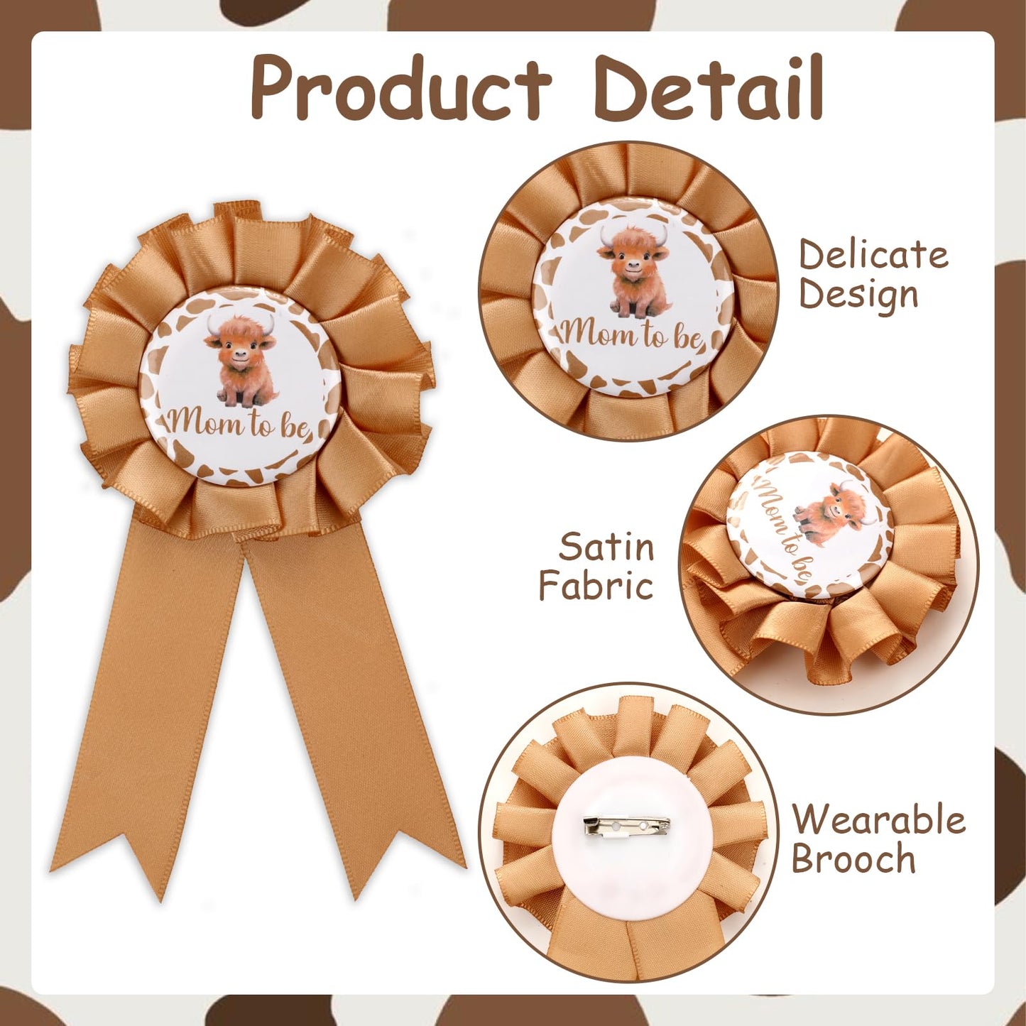 Serencatcher Highland Cow Mom to Be Sash, Highland Cow Baby Shower Favors Include Brown Mom Dad to Be Pin Sash Flower Crown Head