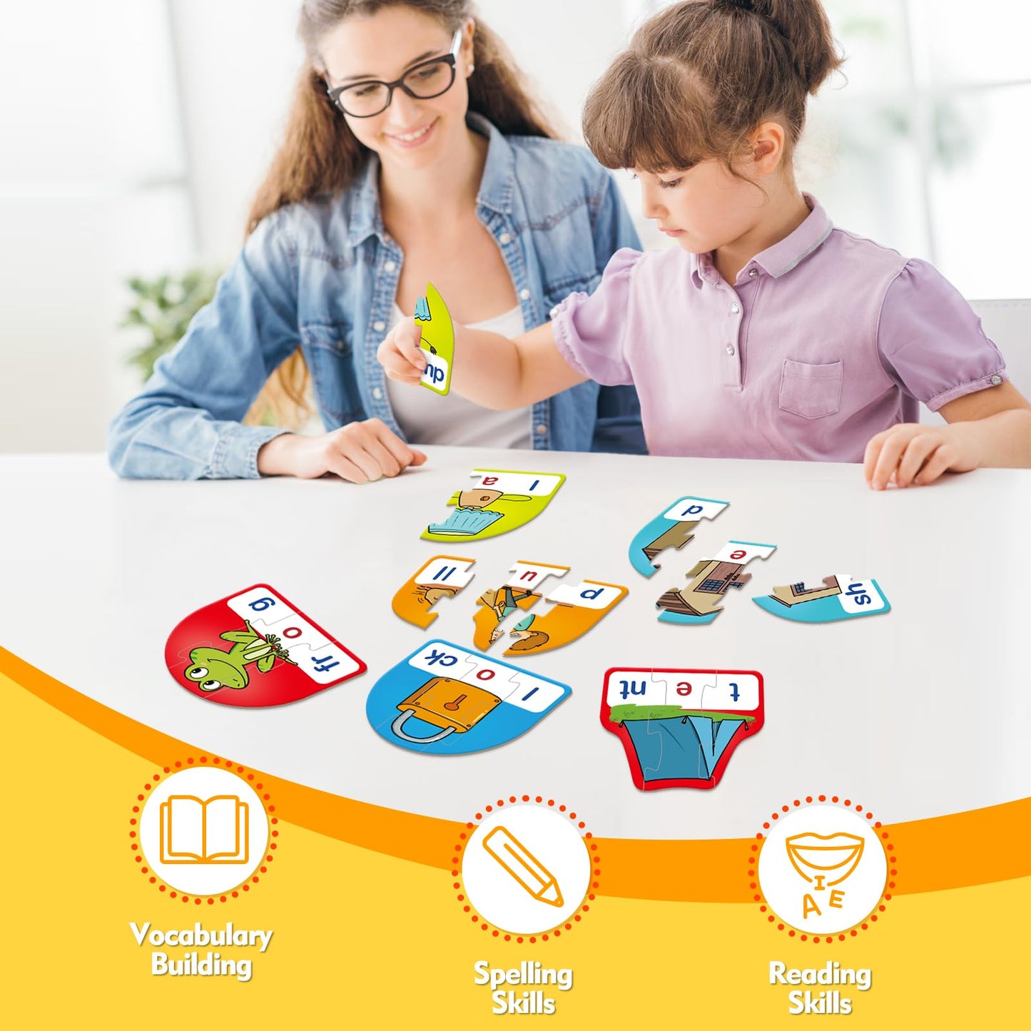 Kasfalci Cvcc & Ccvc Puzzle Cards For Kids,Word Games,Phonics Games,Speech Therapy Toys For Toddlers,4 Alphabet Letter Word Puzz