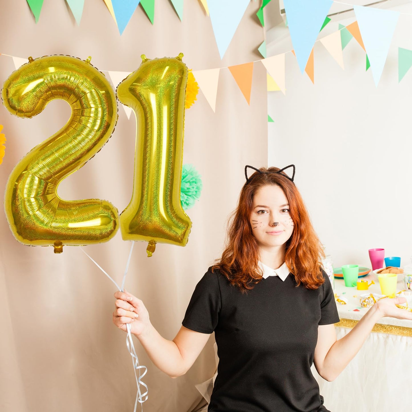 21St Birthday Balloons For Men, Large Laser Gold Foil Number 2 & 1 Balloons, Mylar Globos Dorados Self Inflating Helium 21 Ballo