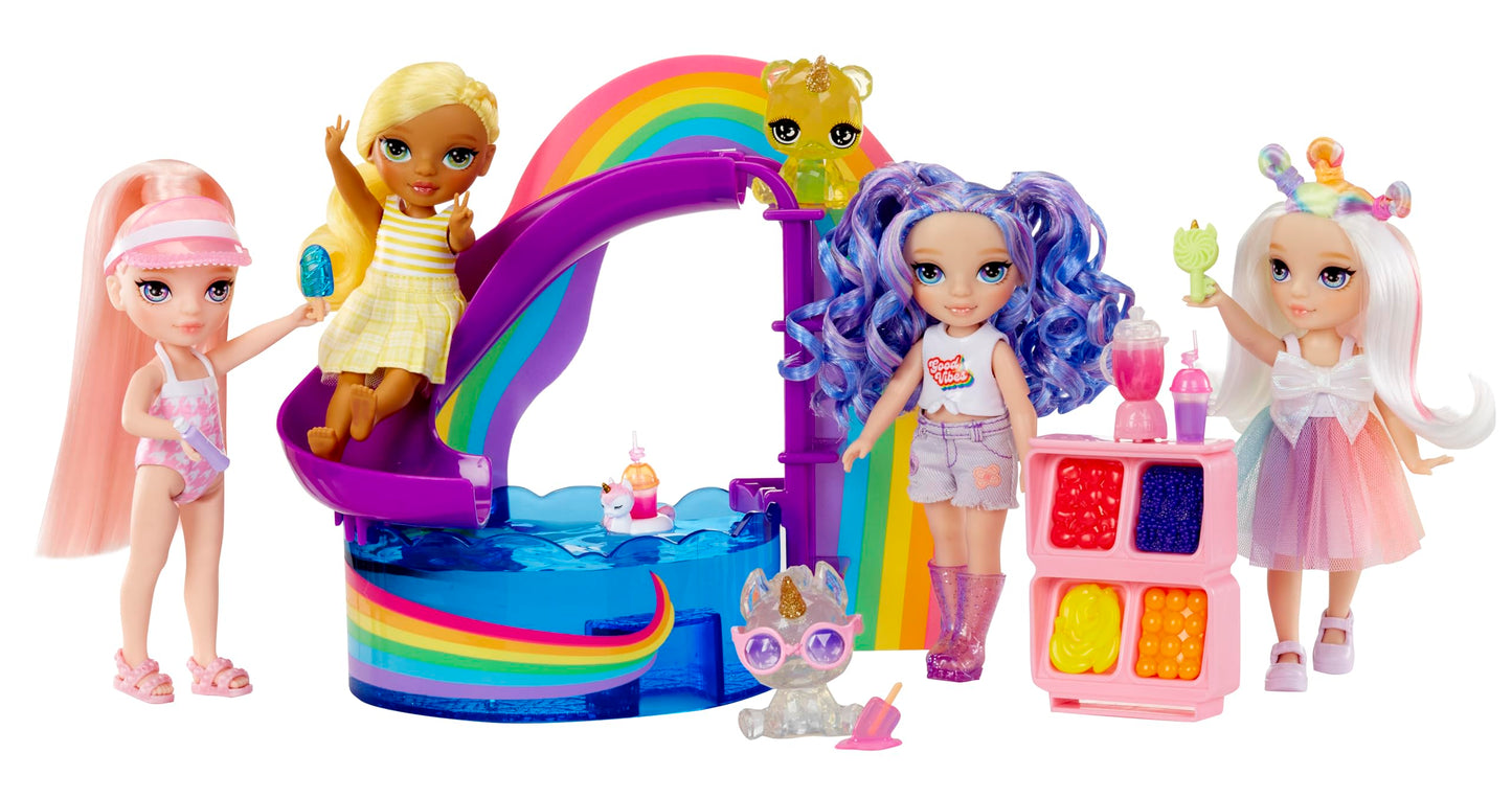 Rainbow High Littles Pool Day Playset + Small Doll (Pink 5.5   ), Pool With Rainbow Slide, Accessories, Smoothie Stand, Kids Gif