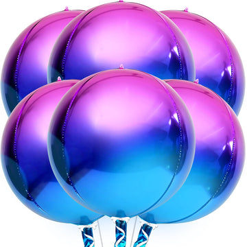 Katchon, Purple Galaxy Balloons - 22 Inch, Pack Of 6 | Iridescent Balloons, Round 4D Metallic Balloons For Galaxy Birthday Party Decorations | Purple And Blue Balloons For Galaxy Party Decorations