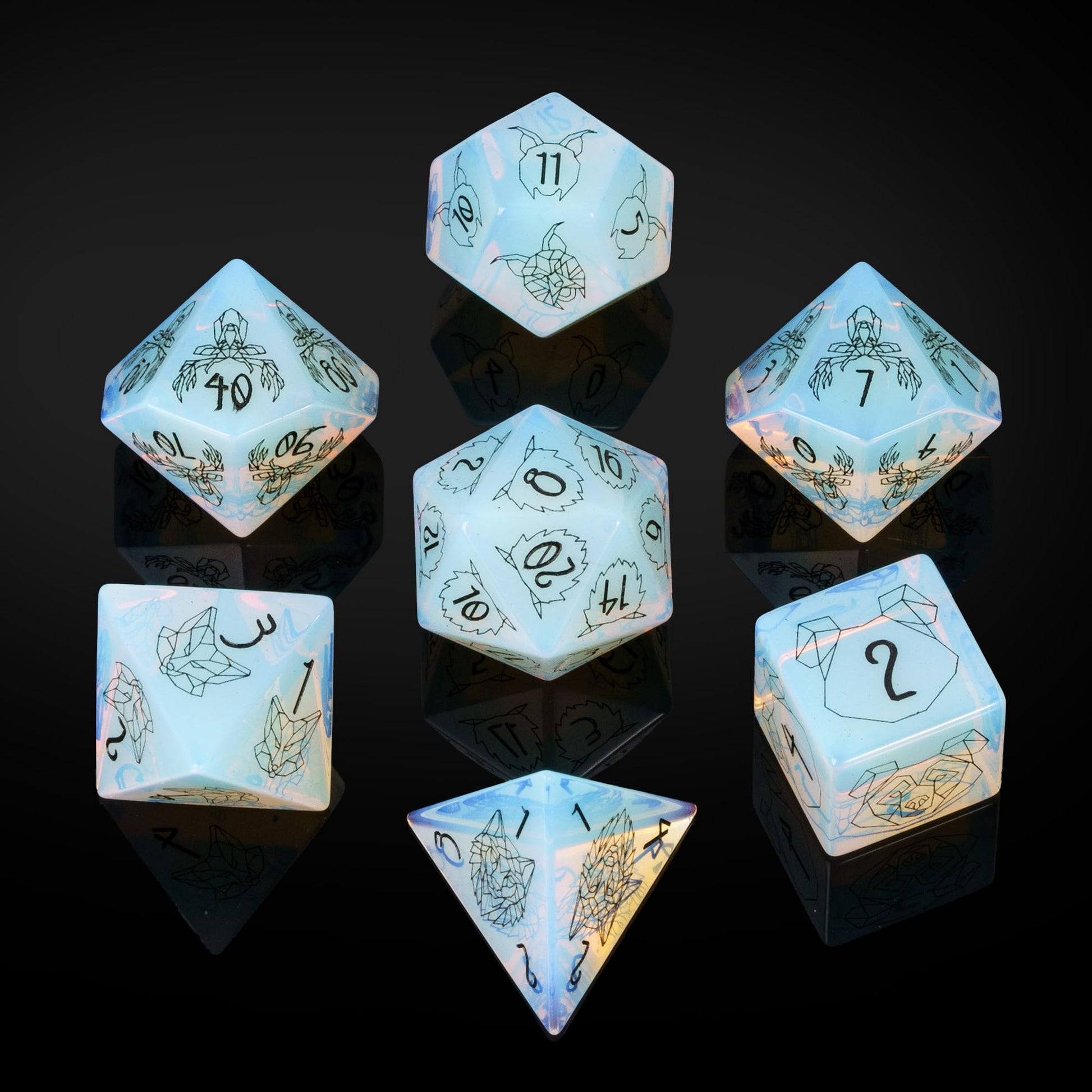 UDIXI Opal Stone DND Dice Set, 7PCS Gemstone Dice Stone Dice Set D&D with Gift Case for Dungeons and Dragons Table Games (Beast 