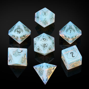 UDIXI Opal Stone DND Dice Set, 7PCS Gemstone Dice Stone Dice Set D&D with Gift Case for Dungeons and Dragons Table Games (Beast 