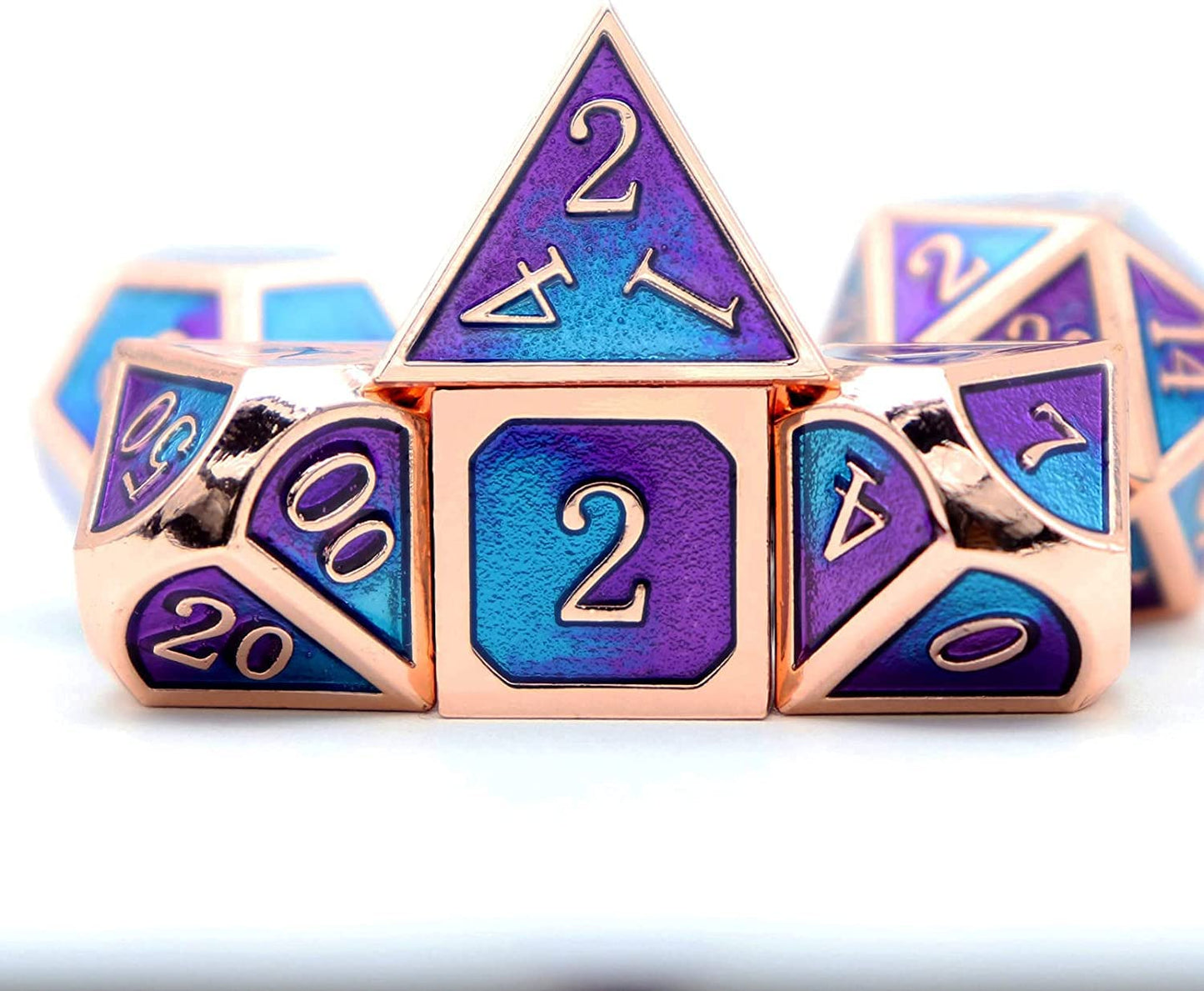 Haxtec Metal DND Dice Set D&D Gifts 7PCS Copper Blue Teal Purple Polyhedral RPG Dice D20 D12 D10 D8 D6 D4 for Dungeons and Drago