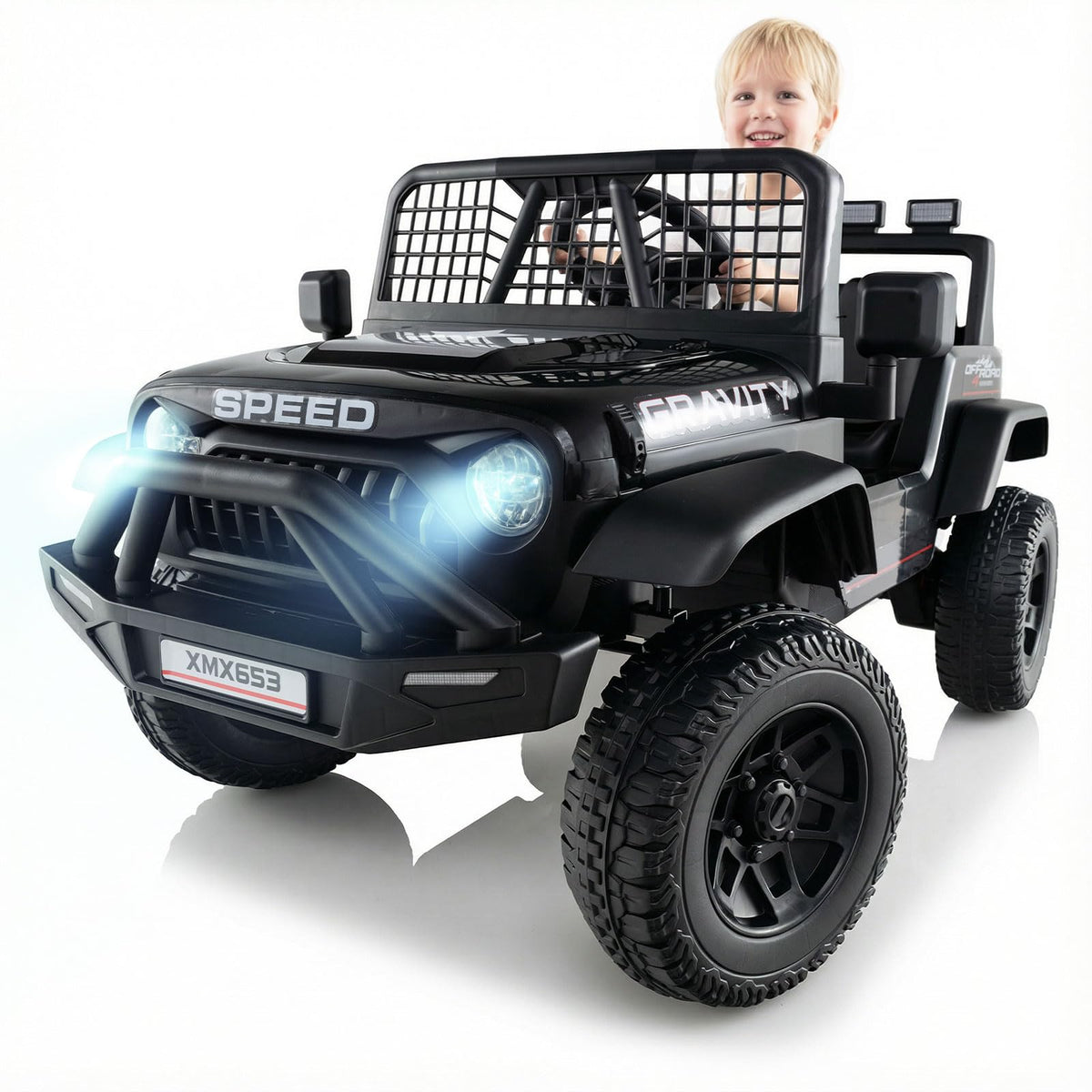 OLAKIDS 24V Ride on Car with Remote Control, Bluetooth, LED Lights, Horn, Spring Suspension, High/Low Speeds, Soft Start for Kid