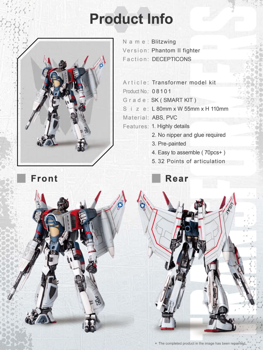 Transformers Blitzwing Figure Model Kit - Phantom Ii Fighter Easy To Assemble 3D Articulated Action Figure Pre Painted Collectib