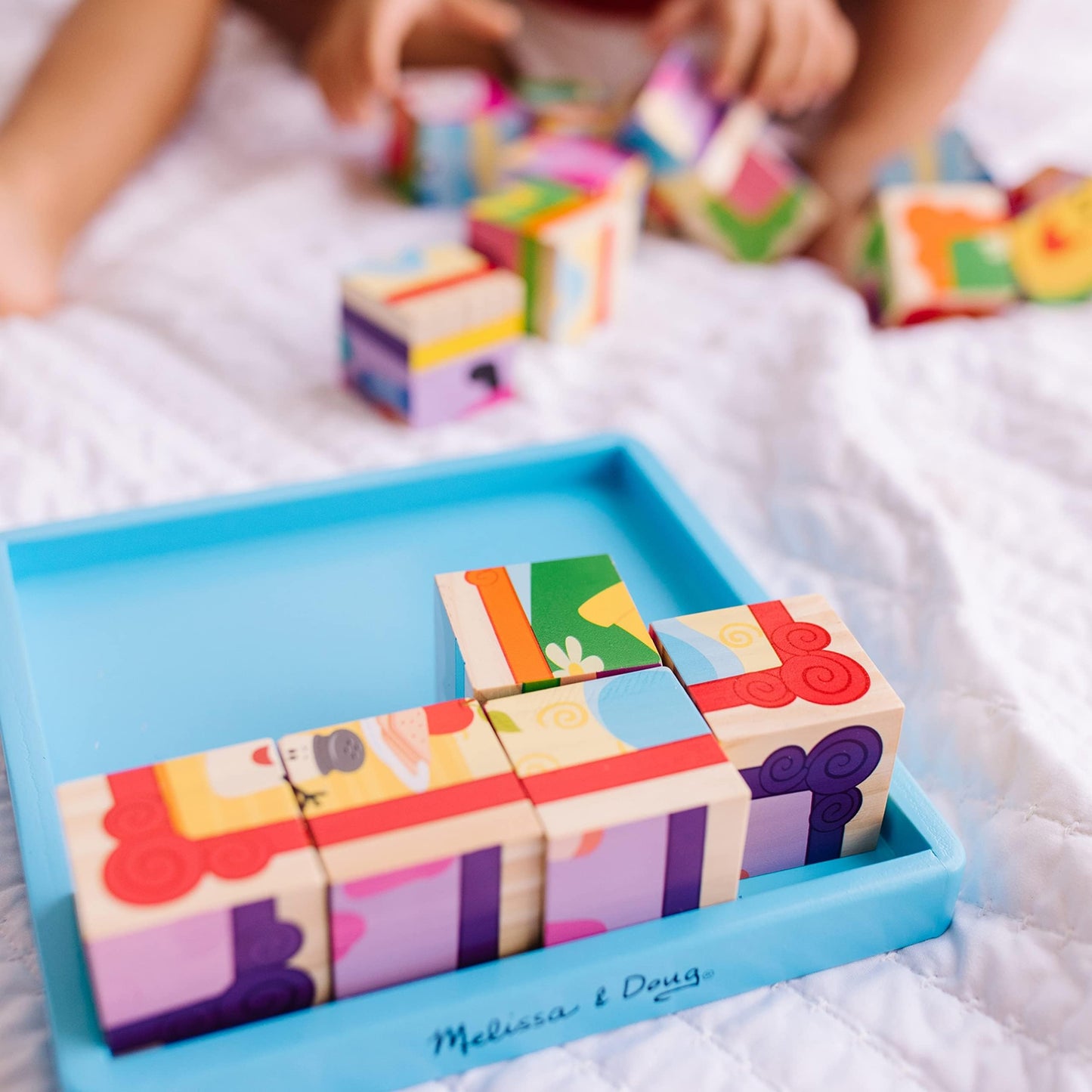 Melissa & Doug Wooden Cube Puzzle - 16 Pieces, Multi Color, Model 33007