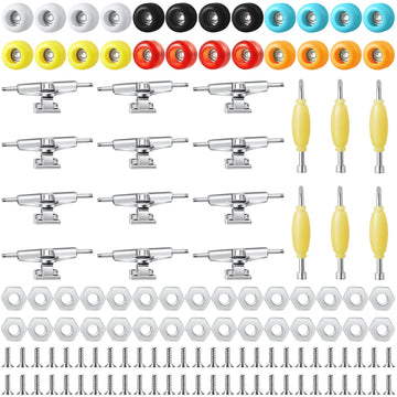 Jexine 6 Sets Diy Fingerboard Kit Fingerboard Accessories Mini Finger Skateboard Parts Include 12 Brackets 54 Screws 30 Nuts 6 Screwdriver 24 Board Wheels Tool For 96Mm(Colorful)