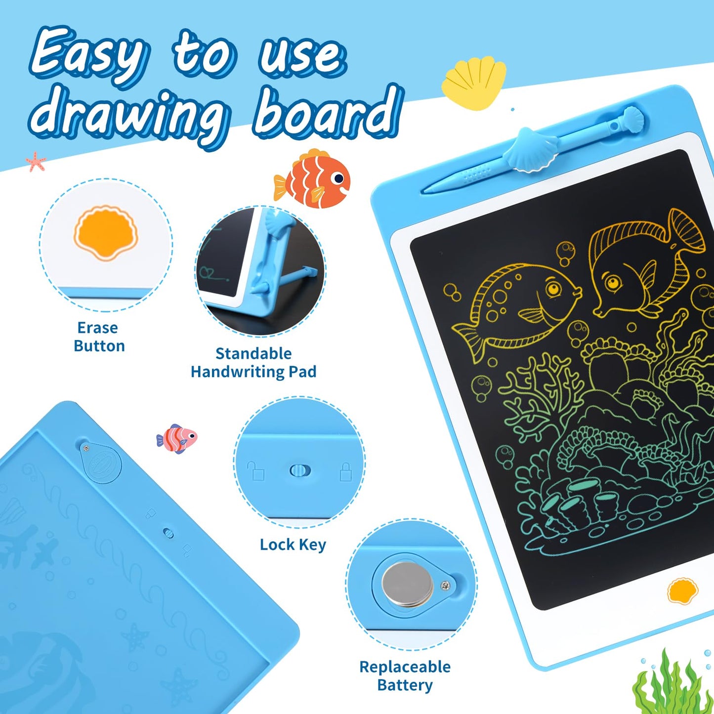 Lcd Writing Tablet Doodle Board, 10 Inch Portable Drawing Board For Kids Reusable Writing Pad For Toddlers Educational Learning