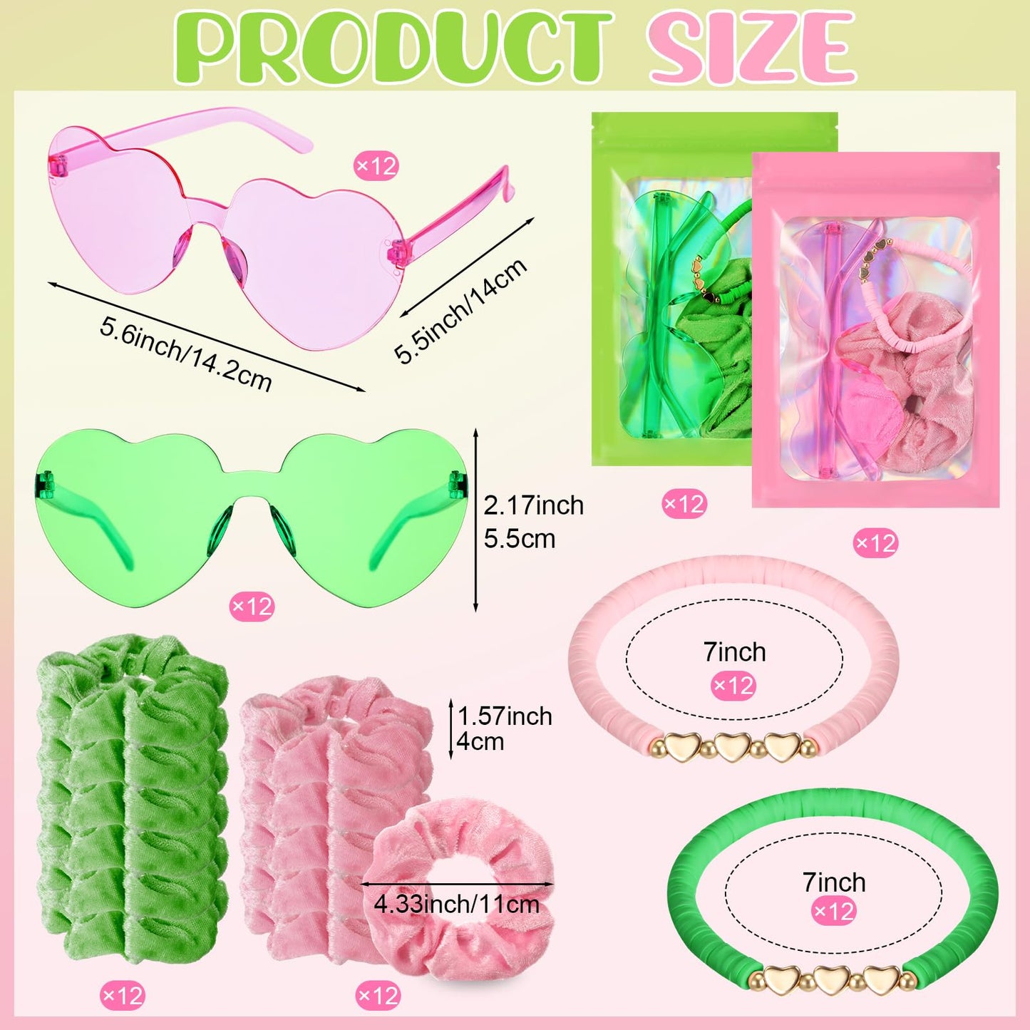 XunYee 96 Pcs Witch Theme Party Favor Supplies Pink and Green Velvet Hair Scrunchies Friendship Bracelets Sunglasses Bags 24 Set