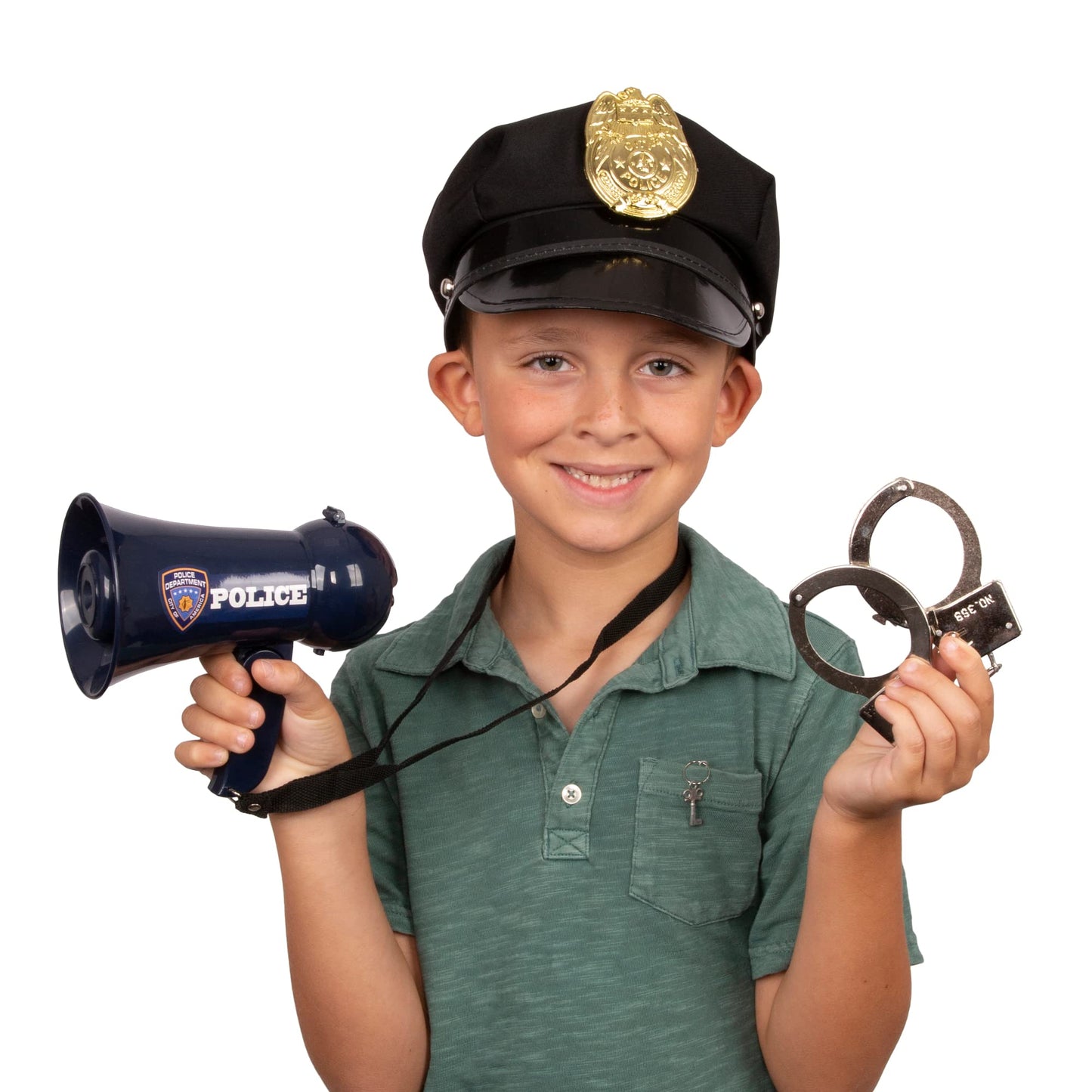 Tigerdoe Police Officer Costume Set - 3 PC Dress Up, Megaphone, Hat, Handcuffs - One Size, Blue, Model f-tg391