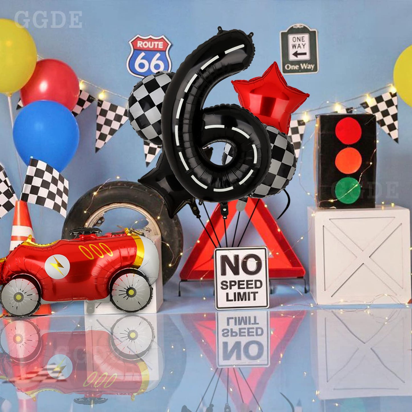 Race Car Birthday Balloons 40 Inch Racetrack Number Balloon 6 Black Boys 6St Birthday Race Car Theme Party Decor Supplies 5 Pcs