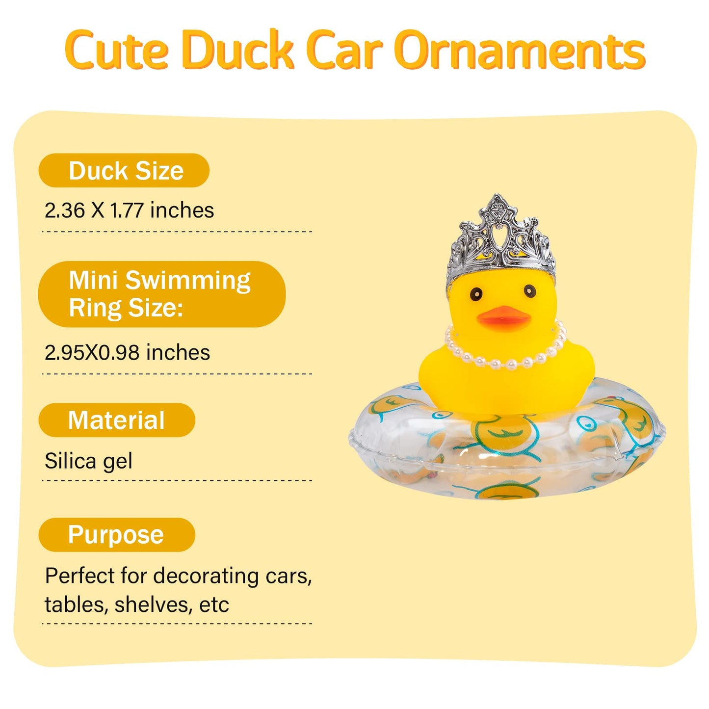 wonuu Car Duck Rubber Duck Car Ornaments Duck Car Dashboard Decorations with Cute Headband Swim Ring Necklace Sunglasses  C-Male Crown&Pearl Chain