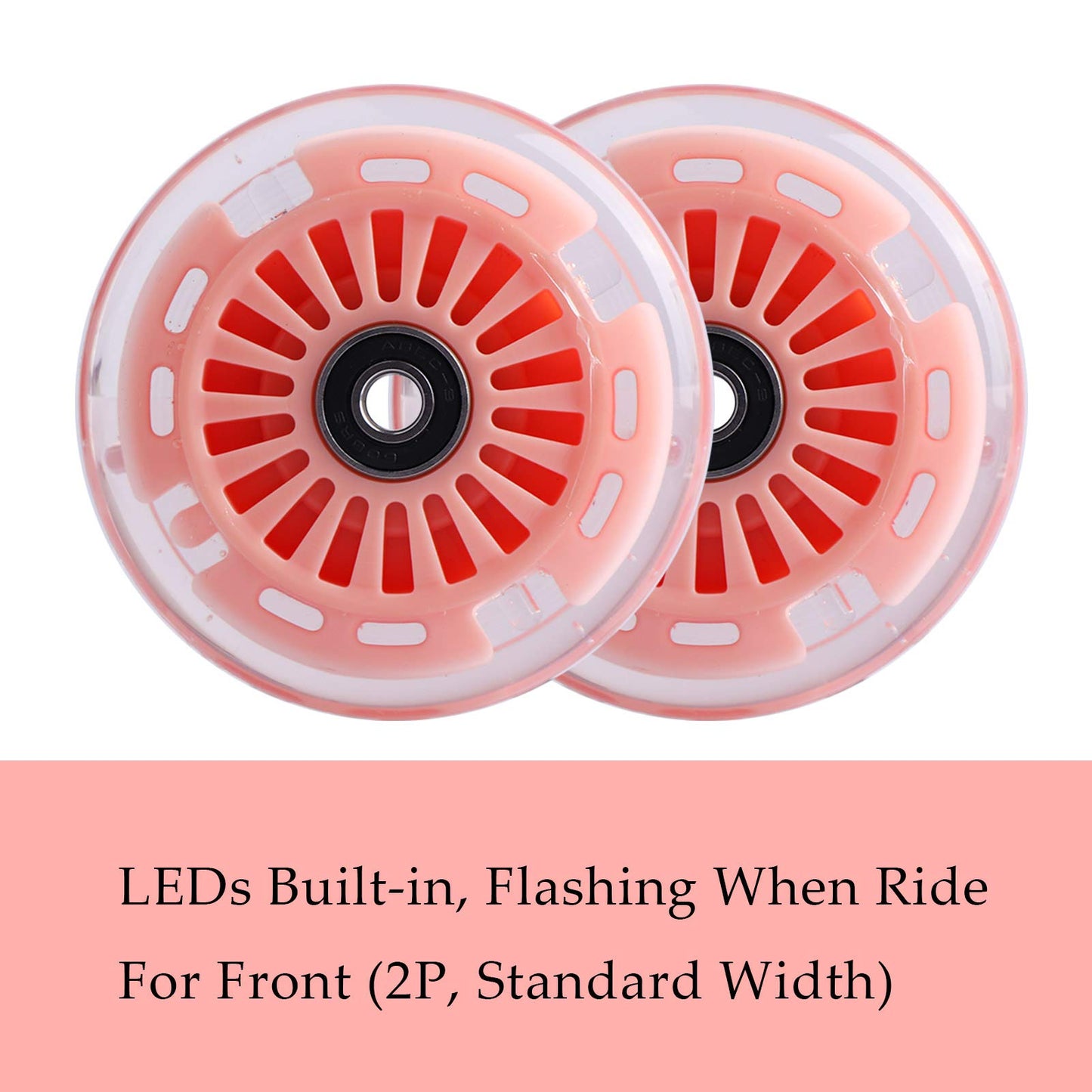Wiggle Car Polyurethane Replacement Wheels Set (Front,2P Light Up), Swing Car Wheels Pack (Rear,2P Narrower) Upgrade For Ride-On Toys (Orange Pink)