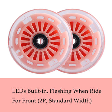 Wiggle Car Polyurethane Replacement Wheels Set (Front,2P Light Up), Swing Car Wheels Pack (Rear,2P Narrower) Upgrade For Ride-On Toys (Orange Pink)