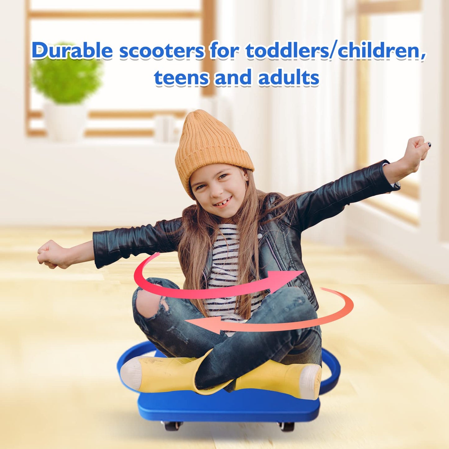 Gse Games & Sports Expert Orange Sports Scooter Board With Handles, Floor Sitting Scooter Board With Non-Marring Plastic Casters
