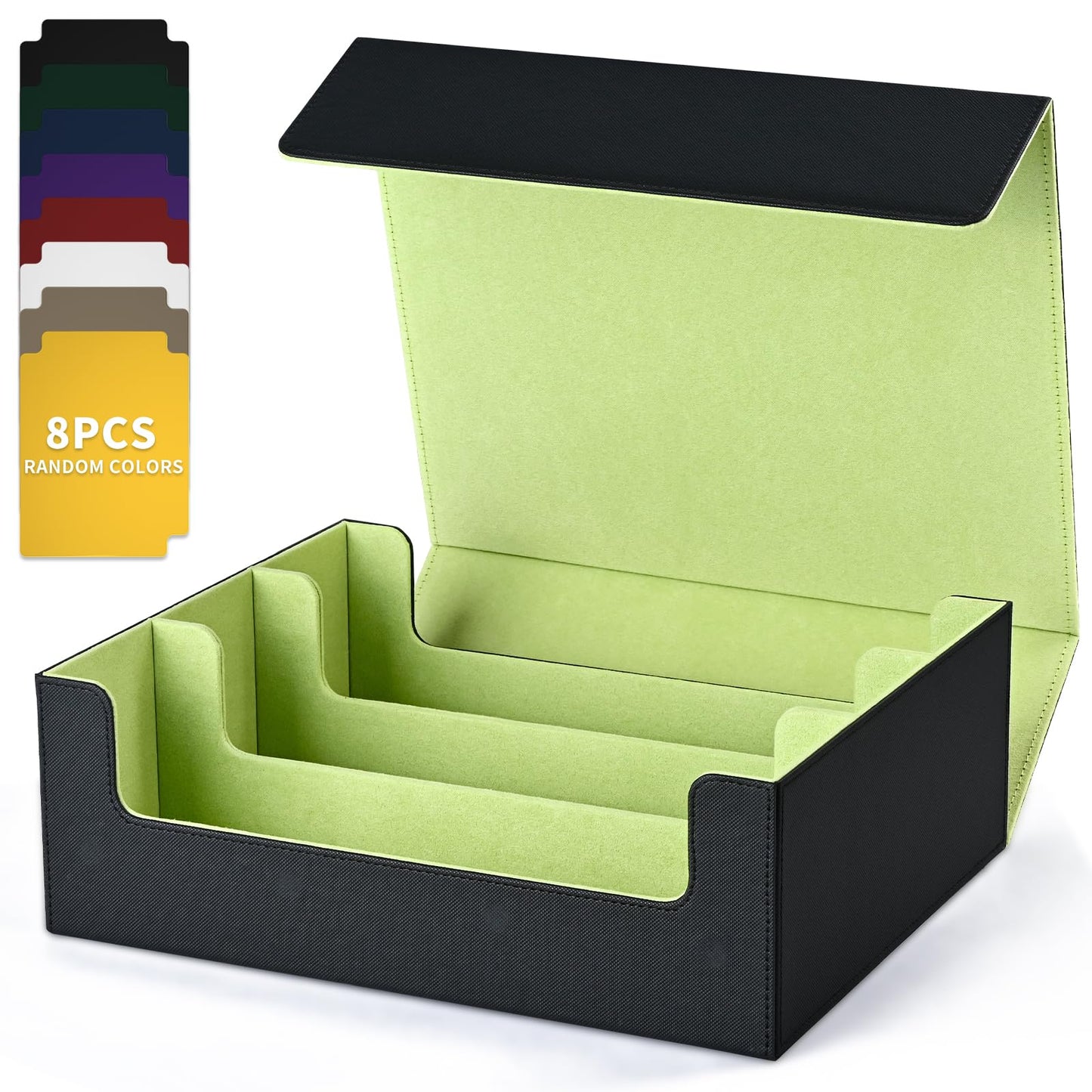 Uaono Card Storage Box For Trading Cards, 1800+ Pu Leather Commander Card Deck Case, Magnetic Closure Card Holder Fits For Magic Game Cards (Black&Lemon Green)