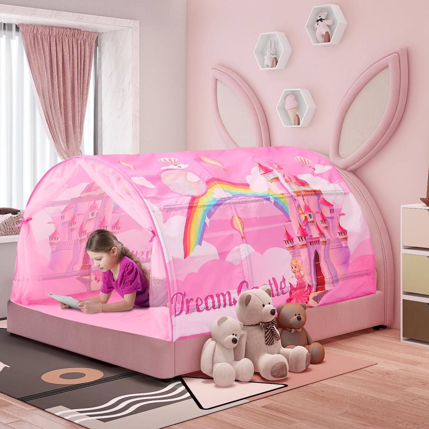 Crawlbo Kids Bed Tent Twin Beds -Cartoons Wonder Play Tents Boys Girls Ventilated Indoor Play Tent Children Promotes Independent