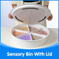 Odoorgames Large Round Sensory Bin with Lid, White Plastic, Includes 6 Removable Storage Dividers, Ideal for Toddler Play and Education