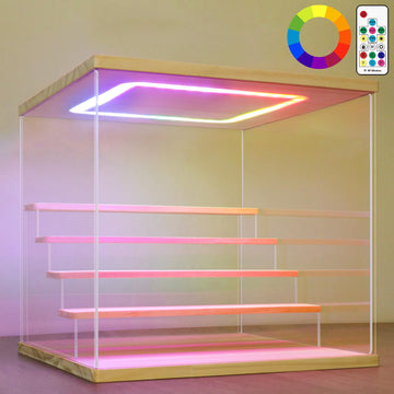 Nonemey Clear Acrylic Display Case With Light ,3/4/5/6 Tier Multiple Color Lights Via Remote Control Dustproof Display Box For C