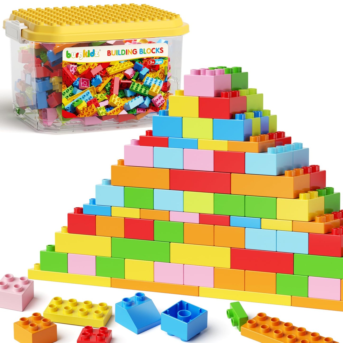 Burgkidz Classic Big Building Blocks With Storage Box, Large Toddler Blocks, Compatible With Most Major Brands, Stem Toy Gift Big Brick, Building Bricks For Toddlers 3-5, Kids Blocks For All Ages