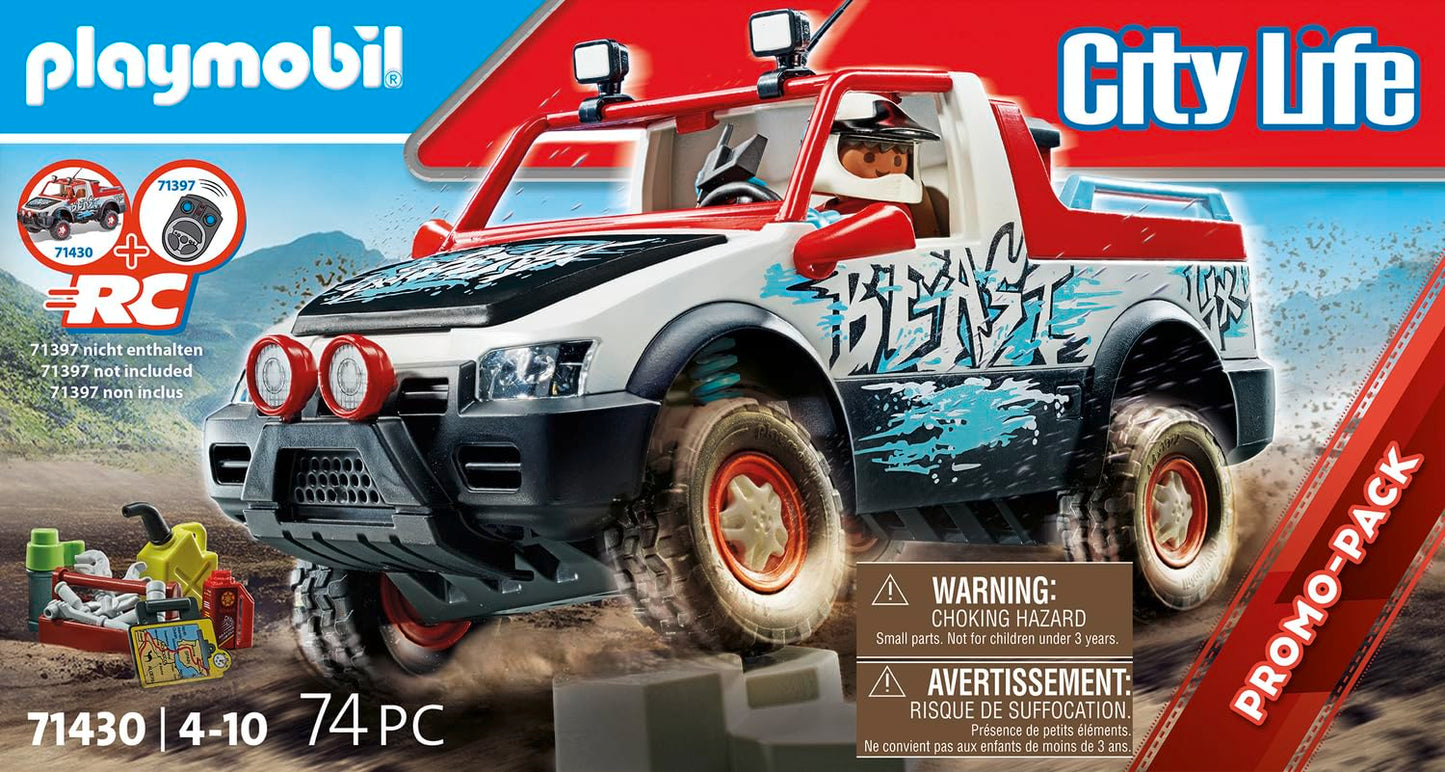 Playmobil Rally Car Toy Playset - 74 Pieces, Stuntman Mini Figure, Movable Axle, 348mm x 120mm x 187mm, Multicoloured, Model