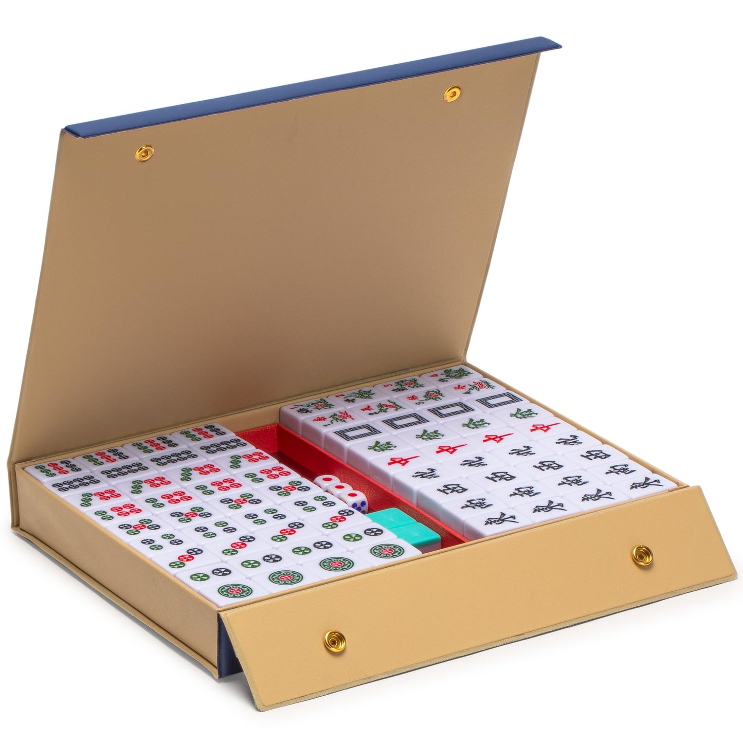 Yellow Mountain Imports Celestial Opal Mahjong Set - 146 Tiles, Large, Melamine, Blue Vinyl Case, For Chinese Style Gameplay