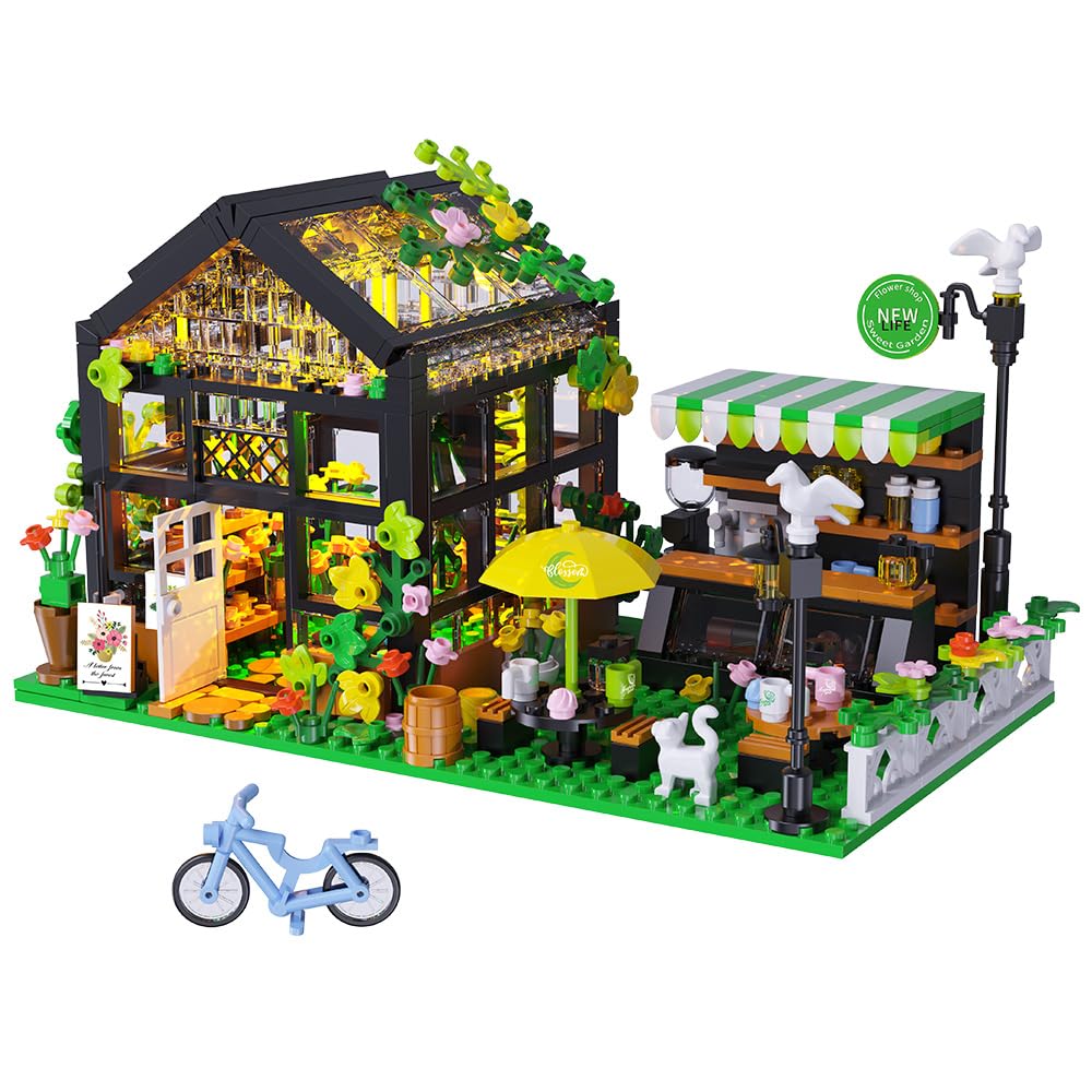 Flower House Building Set with LED  City Street House Flower Shop Building Blocks Toy  Gift for Girls 8-12 Year  Mini Brick 680pcs