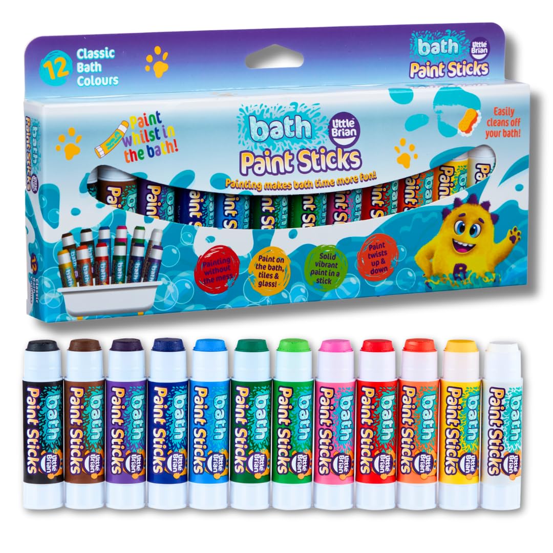 Little Brian Paint Sticks  Bath Paint Sticks, 12 Pack Paint Sticks for Kids, Screw Up and Down Pens, Mess Free Painting, Easy P